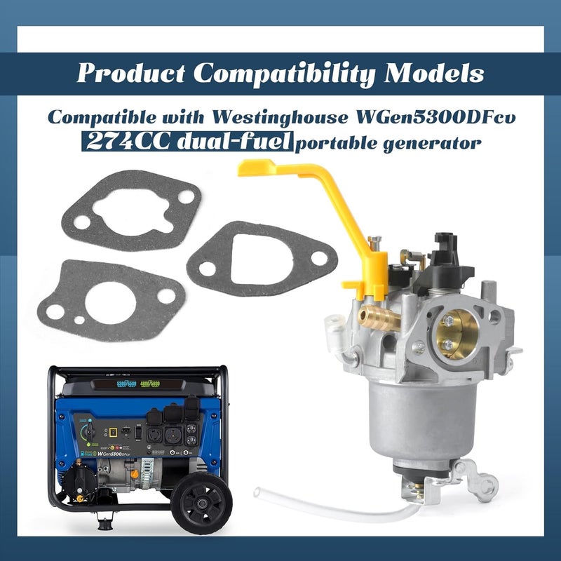 Esttlamer Dual Fuel Portable Generator Carburetor Kit Compatible with Westinghouse WGen5300DFcv 274CC Engine with Gaskets Replacement Parts - Image 3
